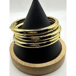 Womens Gold Tone Clear Rhinestone Set of Four Bangle Bracelets
